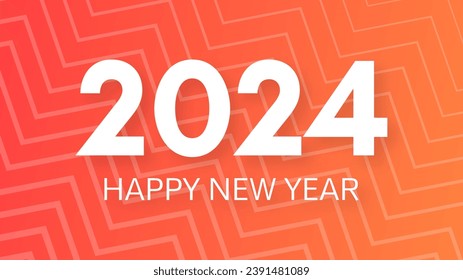 2024 Happy New Year background.  Modern greeting banner template with white 2024 New Year numbers on orange abstract background with lines. Vector illustration
