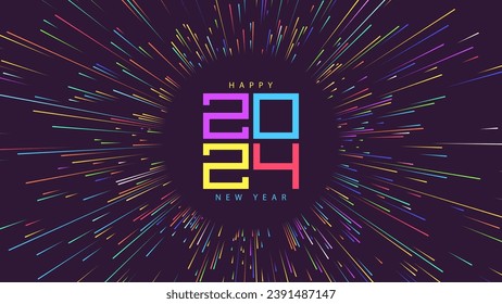 2024 Frohe Neujahrshintergrund. Abstrakte Sonne oder Stern mit Strahlen. Vektorgrafik