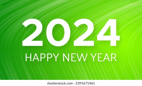 2024 Happy New Year background.  Modern greeting banner template with white 2024 New Year numbers on green abstract background with lines. Vector illustration