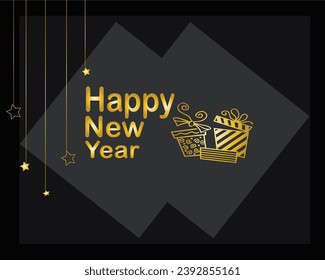 2024 Happy New Year Background Design. Greeting Card, Banner, Poster. Vector Illustration. Black and golden luxury color. 