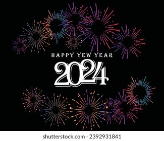 2024 Happy New Year Background Design. Greeting Card, Banner, Poster. Vector Illustration. Black color 
