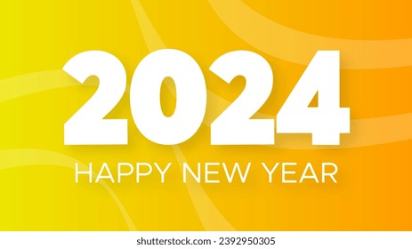 2024 Happy New Year background.  Modern greeting banner template with white 2024 New Year numbers on yellow abstract background with lines. Vector illustration