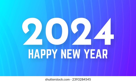 2024 Happy New Year background.  Modern greeting banner template with white 2024 New Year numbers on blue abstract background with lines. Vector illustration