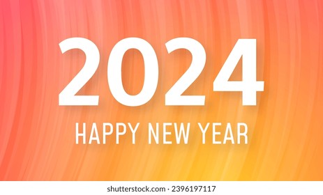 2024 Happy New Year background.  Modern greeting banner template with white 2024 New Year numbers on orange abstract background with lines. Vector illustration