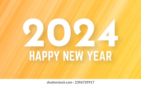 2024 Happy New Year background.  Modern greeting banner template with white 2024 New Year numbers on yellow abstract background with lines. Vector illustration