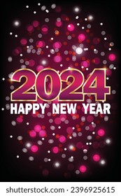 2024 Happy New Year background with bokeh lights. Suitable for greeting card, modern mobile wallpaper. Vector illustration.