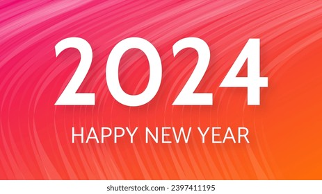 2024 Happy New Year background.  Modern greeting banner template with white 2024 New Year numbers on red abstract background with lines. Vector illustration
