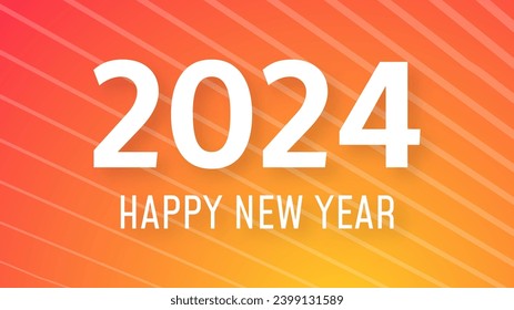 2024 Happy New Year background.  Modern greeting banner template with white 2024 New Year numbers on orange abstract background with lines. Vector illustration