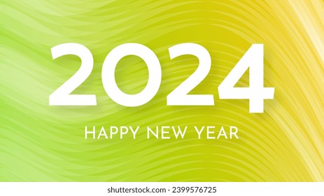 2024 Happy New Year background.  Modern greeting banner template with white 2024 New Year numbers on green abstract background with lines. Vector illustration