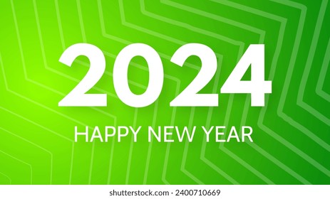 2024 Happy New Year background.  Modern greeting banner template with white 2024 New Year numbers on green abstract background with lines. Vector illustration