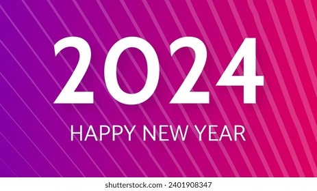 2024 Happy New Year background.  Modern greeting banner template with white 2024 New Year numbers on purple abstract background with lines. Vector illustration