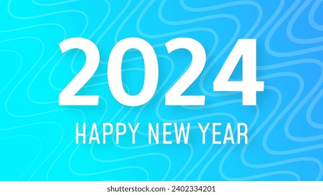 2024 Happy New Year background.  Modern greeting banner template with white 2024 New Year numbers on blue abstract background with lines. Vector illustration