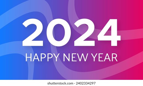 2024 Feliz Año Nuevo.  Plantilla moderna de banner de saludo con números blancos de Año Nuevo 2024 sobre fondo púrpura abstracto con líneas. Ilustración del vector