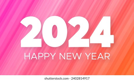 2024 Feliz Año Nuevo.  Moderna plantilla de banner de saludo con números blancos de Año Nuevo 2024 sobre fondo abstracto rojo con líneas. Ilustración del vector