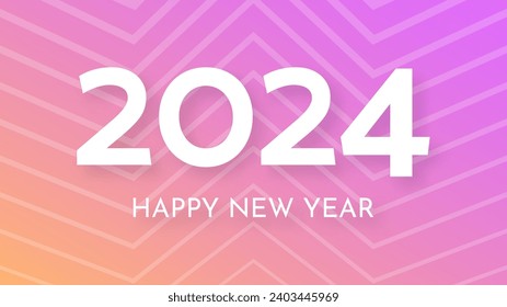2024 Frohe Neujahrshintergrund.  Moderne Grußbanner-Vorlage mit weißen Zahlen 2024 Neujahr auf rosafarbenem abstraktem Hintergrund mit Linien. Vektorgrafik
