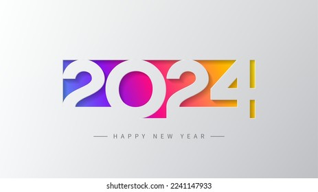 2024 Happy New Year banner. Vector illustration with colorful numbers 2024 with trendy gradient. New Year holiday symbol template on gray background.