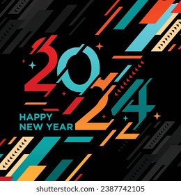 2024 Happy New Year - Banner, Design Template, Logo Text Sign Isolated on White Background. Holiday Greeting Card. Vector Stock Illustration stock illustration