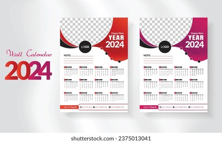 2024 happy new year calendar template set vector desk. modern and creative layout wall calendar set of 12 month template. minimalist template or calender a4 layout design.  week start on sunday.
