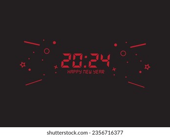 2024 Happy New Year Celebration Banner Design with 2024 Illustration on Isolated Black Background 