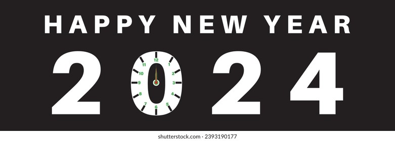2024 Happy New Year clock  background.  Greeting banner vector illustration. Holiday poster or wallpaper design.
