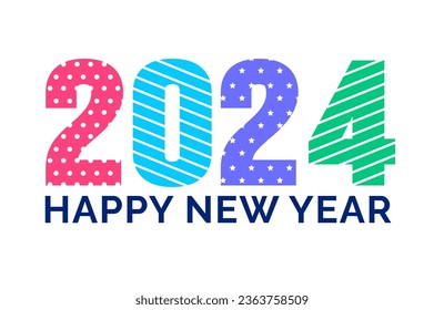 2024 Happy New Year colorful Text logo typography design concept. Xmas greetings with 2024 numbers in the form of colored stained glass. Art design template 2024. calligraphy Vector illustration.