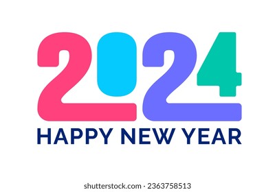 2024 Happy New Year colorful Text logo typography design concept. Xmas greetings with 2024 numbers in the form of colored stained glass. Art design template 2024. calligraphy Vector illustration.