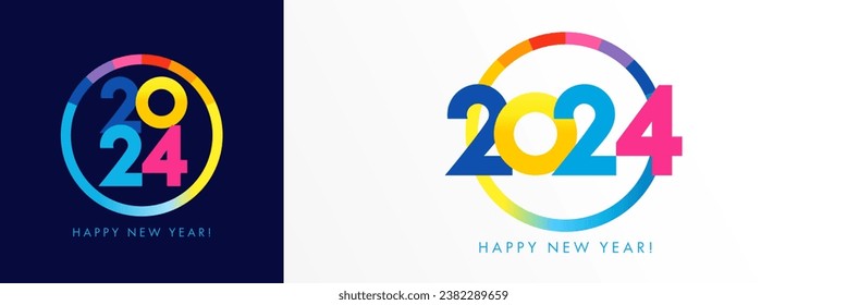 2024 Happy New Year colorful round logo, typography design concept. Vector illustration for business planner or calendar template