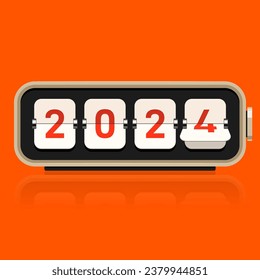 2024 Feliz año nuevo decorativo con reloj de pulmón vintage. El elemento de diseño gráfico puede utilizarse para tarjetas de felicitación, postales, carteles, pancartas, folletos, publicaciones, ilustraciones vectoriales