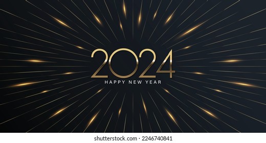 2024 Happy New Year elegant design - vector illustration of golden 2024 logo numbers on black background - perfect typography for 2024 save the date luxury designs and new year celebration.