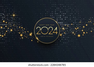 2024 Happy New Year elegant design - vector illustration of golden 2024 logo numbers on black background - perfect typography for 2024 save the date luxury designs and new year celebration.