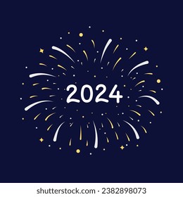 2024 Happy New Year with firework spark effect. Good for logo, icon, greeting, flyer, banner new year event. Vector illustration.