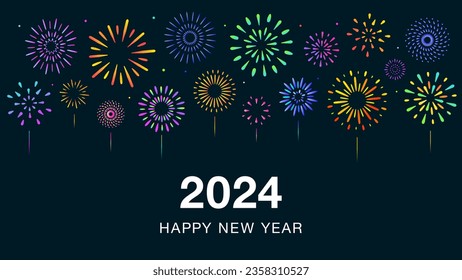 2024 Happy New Year fireworks celebration New Year's card vector black background material