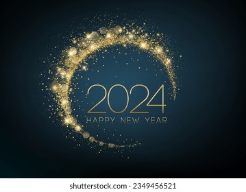 2024 Happy New Year.  Gold Abstract shiny design. Christmas background