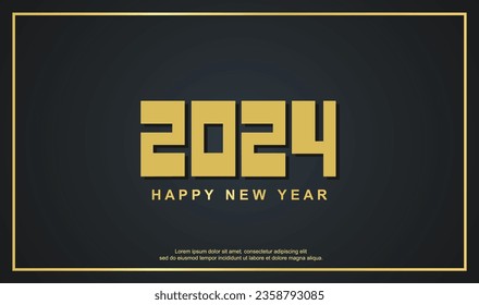 2024 Happy new year. with gold line on black background