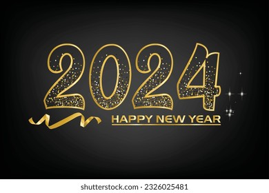  2024 happy new year golden glitter number.Greeting and celebration design with elegant and luxurious gold color. 