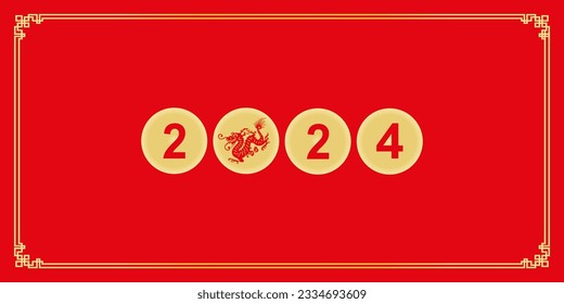 2024 Happy New Year. Golden number. The year of the dragon of lunar calendar. Happy Chinese New Year Greeting Card, 2024 banner, greeting card. Vector illustration