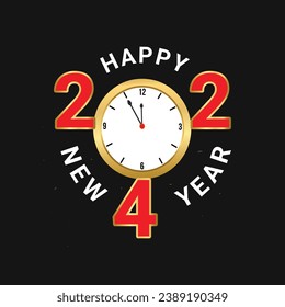 2024 Happy new year. Golden Clock and  number  with star vector design Concept  new year Greeting card, banner, poster and  holiday Celebration illustration template.