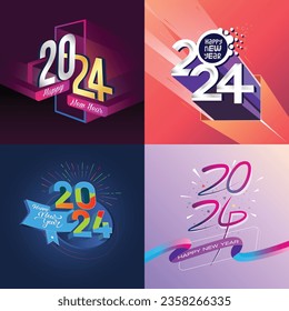 2024 Happy New Year gradient colorful typography logo  text of 4 different  trend design template.