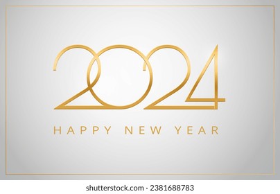 2024 Happy New Year greeting card - golden numbers on a silver background - vector 2024 New Year celebration background