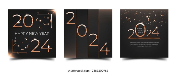 2024 Happy new year greeting square banner template. Usable for greeting card, social media post, and web.