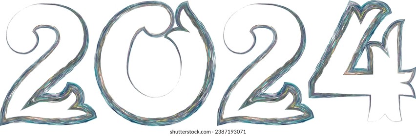 2024 Happy New Year greeting card vector illustration. 2024 golden numbers with gold falling confetti decoration and glow light effect, festive sparkle of tinsel texture in holiday design