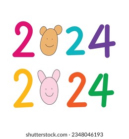 2024 Happy new year hand drawn for calendar, planner, element and template