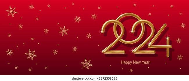 2024 Happy New Year hand lettering calligraphy. Vector holiday illustration element. Typographic element for banner, poster, congratulations.