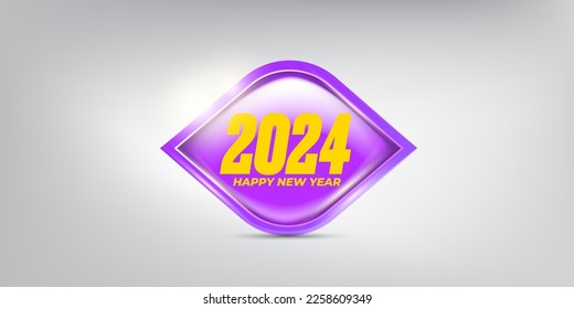 2024 Happy new year horizontal banner background and 2024 greeting card with text. vector 2024 new year sticker, label, icon, logo and badge isolated on stylish grey background