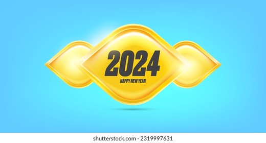 2024 Happy new year horizontal banner background and 2024 greeting card with text. vector 2024 new year sticker, label, icon, logo and badge isolated on stylish blue background