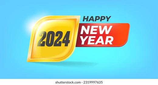 2024 Happy new year horizontal banner. 2024 vector label and sticker