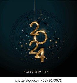 2024 Happy New Year illustration made by Golden points and lines, greeting card. Vector banner poster .