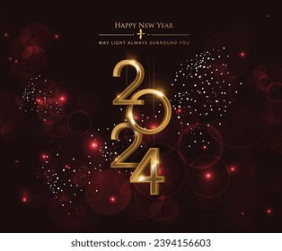 2024 Happy New Year illustration made by Golden points and lines, greeting card. Vector banner poster .