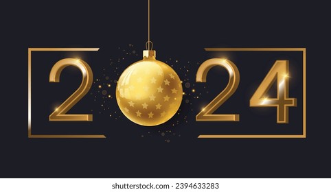 2024 Happy New Year illustration made by Golden points and lines, greeting card. Vector banner poster .