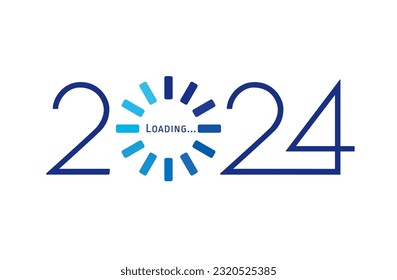 2024 Feliz Año Nuevo. Cargando la barra de progreso para el concepto creativo del negocio de planificación de objetivos de 2024. Ilustración vectorial para diseño gráfico